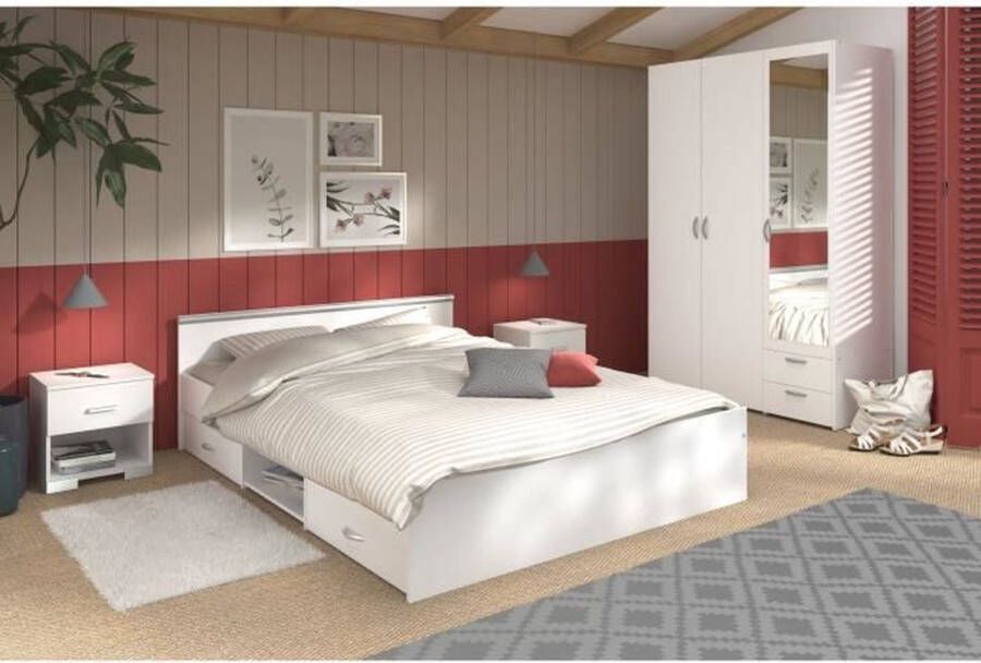 Parisot Zodiac Complete Room: 140x190 bed met lade + kast 3 deuren en 2 laden + 2 bedtafels Wit decor