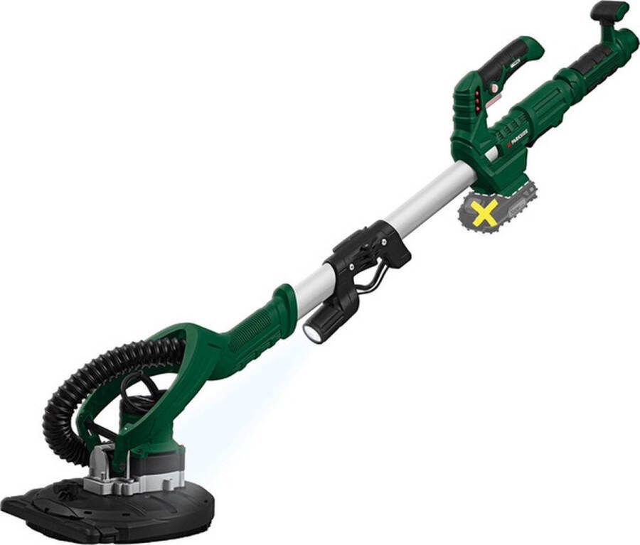 PARKSIDE Accu-gipsplaatschuurmachine 20V zonder accu Stationair toerental: 600 1200 min-¹ Schuurschijf (Ø): ca. 225 mm Toebehoren: 1 moersleutel 2m slang 1 stofzak 1 draagtas 8x schuurpapier (150 180 240 400 elk 2 stuks)