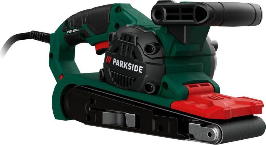 PARKSIDE Bandschuurmachine Vermogen: 900 W Bandsnelheid: 240–400 m min. Schuurband: 75 x 533 mm Slanke voorrol voor schuren dicht bij de rand Aansluiting voor externe stofafzuiging Eenvoudig schuurband wisselen