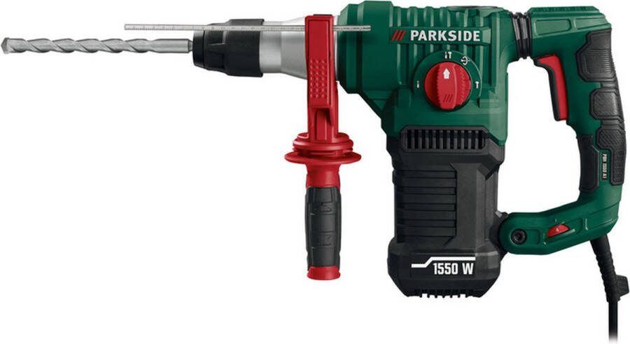 PARKSIDE Boor- en breekhamer met SDS-plus Vermogen: 1550 W Toerental: 0–3900 tpm Slagenergie: 5 joule Inclusief 3x SDS-boor spitse beitel vlakke beitel metaaldiepteaanslag tandkransboorhouder en montagesleutel