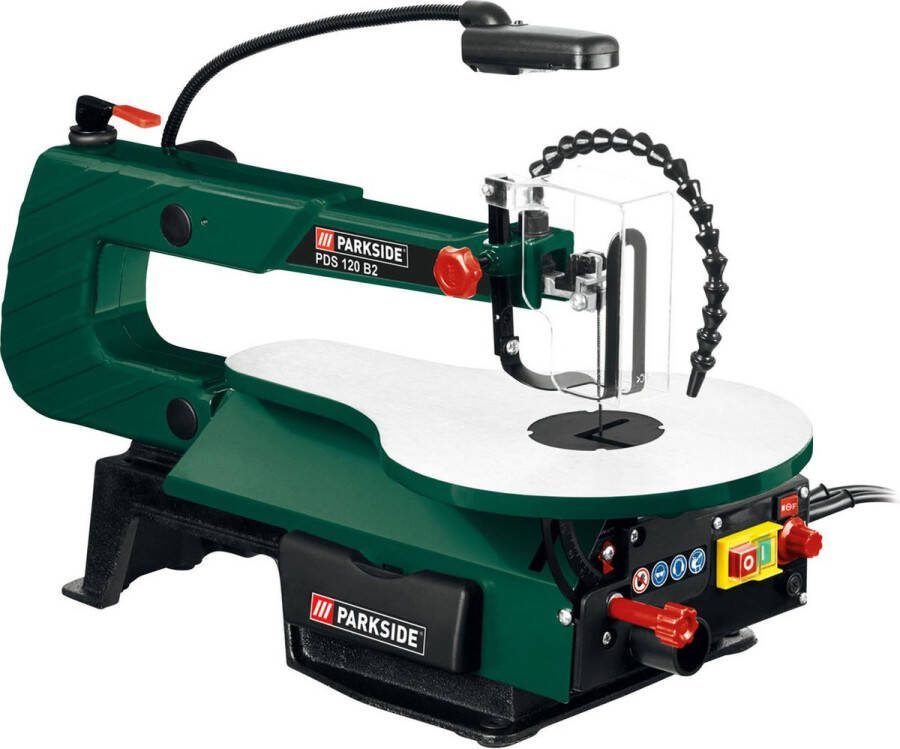 PARKSIDE Decoupeerzaag Figuurzaag Voor precieze fijne zaagwerkzaamheden in hout kunststof plexiglas of gips Toerental: 500–1700 min-¹ Zaaghoek: 0–45° Zaagdiepte: max. 50 mm (bij 0°) Vermogen: 120 W