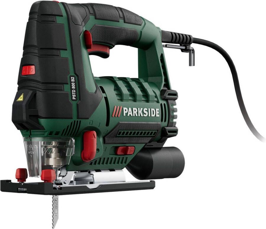 PARKSIDE Decoupeerzaag Max. zaagdiepte hout: 80 mm Max. zaagdiepte metaal: 8 mm Pendelbeweging: 3 pendelstanden De verstelbare bodemplaat maakt zaagsneden mogelijk tot 45°