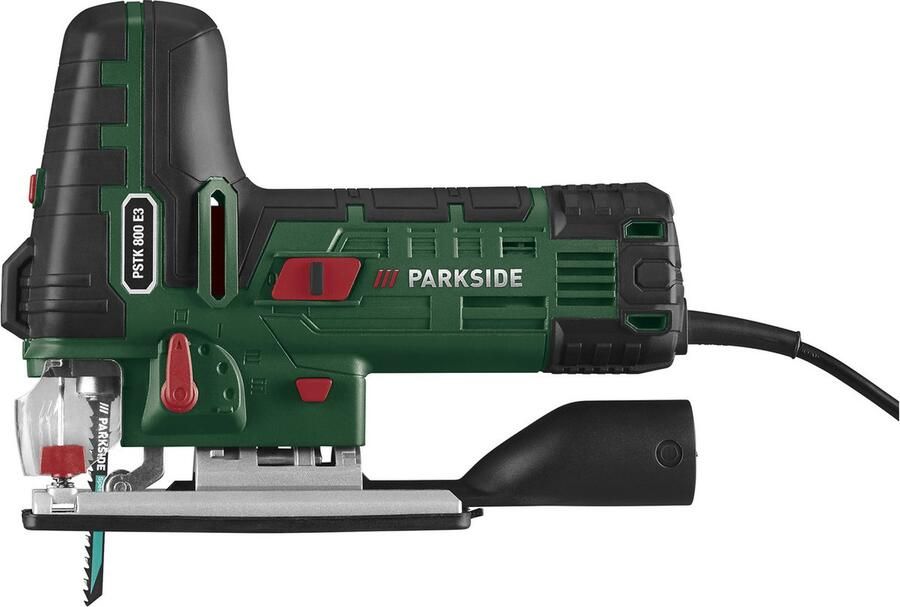 PARKSIDE Decoupeerzaag met pendelslag Vermogen: 800 W Toerental: 3100 tpm Slaglengte: 26 mm SAW LOCK snelspanboorhouder Met aan beide zijden instelbare snijhoeken Lasergeleiding en LED-werklamp