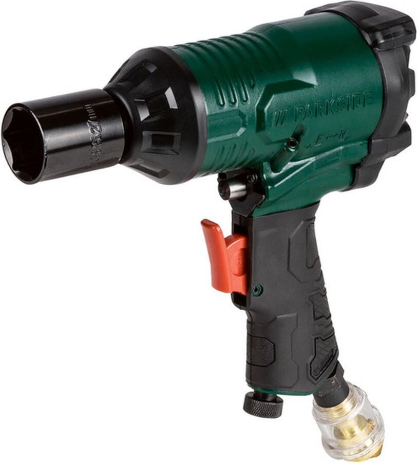 PARKSIDE Perslucht slagmoersleutel Toerental: 7000 tpm Max. draaimoment: 310 Nm Max. werkdruk: 6 3 bar Inclusief 10 steekopzetstukken 1 verlengingsopzetstuk 1 steeknippel 6 35 mm (¼“) 1 leidingoliër persluchtolie 1 inbussleutel