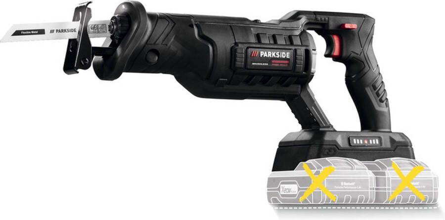 Parkside Performance Accu-reciprozaag 40V zonder accu Slagfrequentie: max 3000spm Slaglengte: 32mm Accessoires: 2 zaagbladen (1 voor hout en 1 voor metaal) Moeiteloos snijden van hout kunststof metaal en bouwmaterialen Borstelloze motor