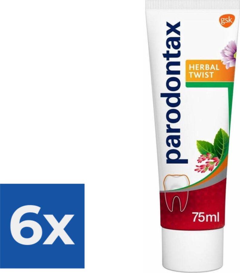 Parodontax Herbal Twist Tandpasta tegen bloedend tandvlees 75 ml Voordeelverpakking 6 stuks