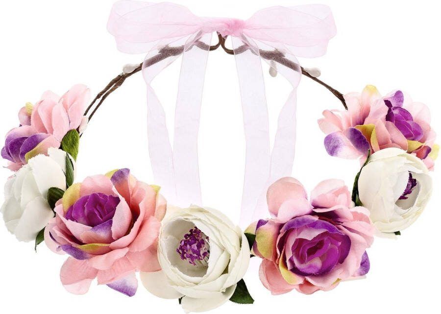 Party-Decoration Partydeco Krans Bloemenkroon Wit Roze