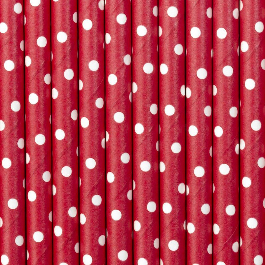 Partydeco Drinkrietjes papier 50x rood wit polkadots 19 5 cm rietjes Drinkrietjes