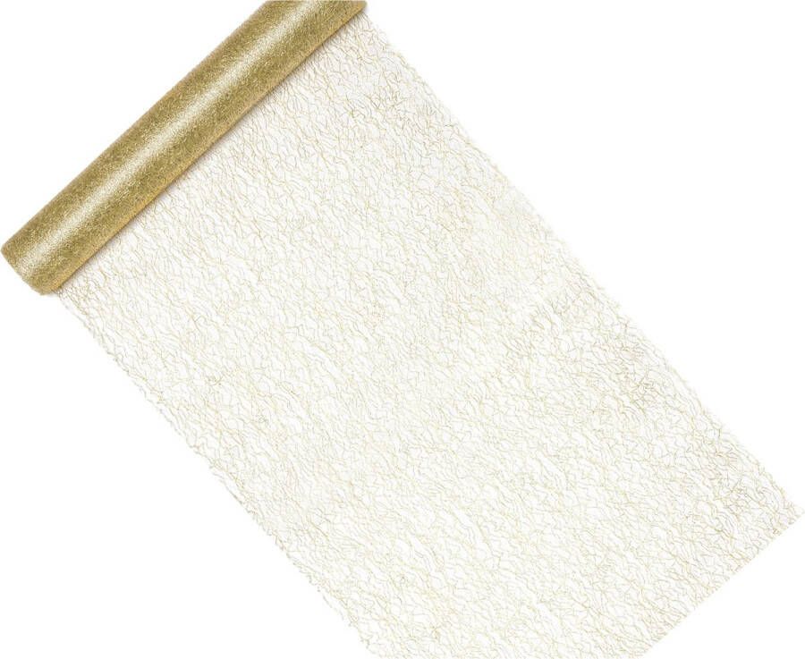 PartyDeco Tafelloper op rol goud mesh stof glans 36 x 900 cm Bruiloft tafelversiering