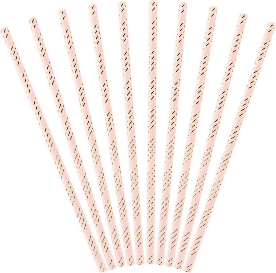 PartyDeco Papieren Rietjes Lichtroze Goud 19 5cm 10st