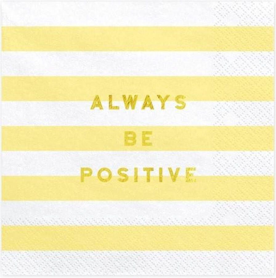 Partydeco Poland Servetten Yummy Always be positive licht geel 33x33cm (20 stuks) Partydeco