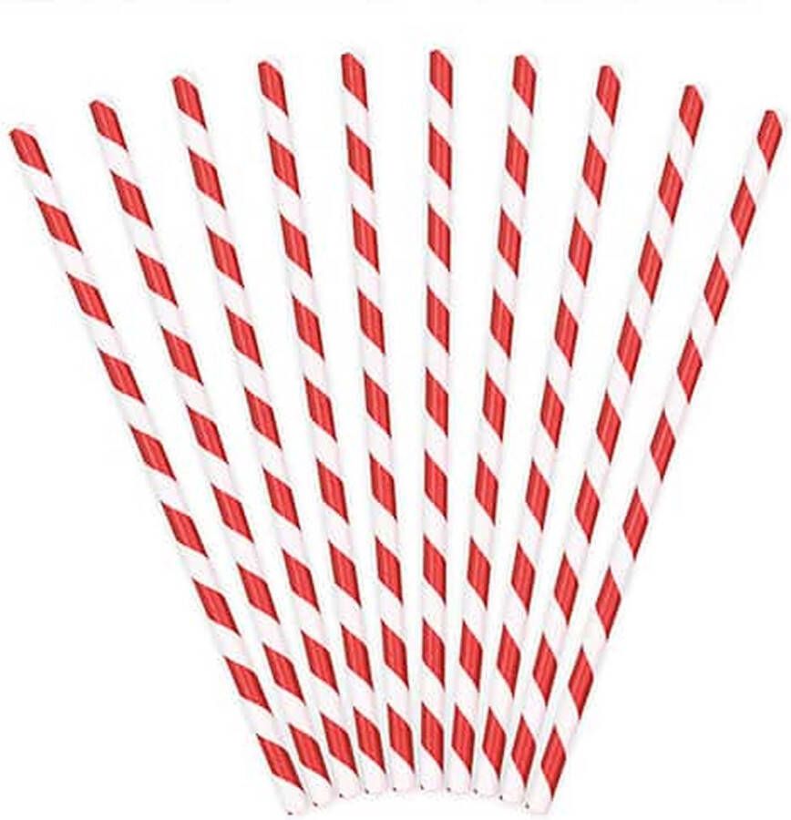 PartyDeco Rietjes Stripes Wit Rood (10 stuks)