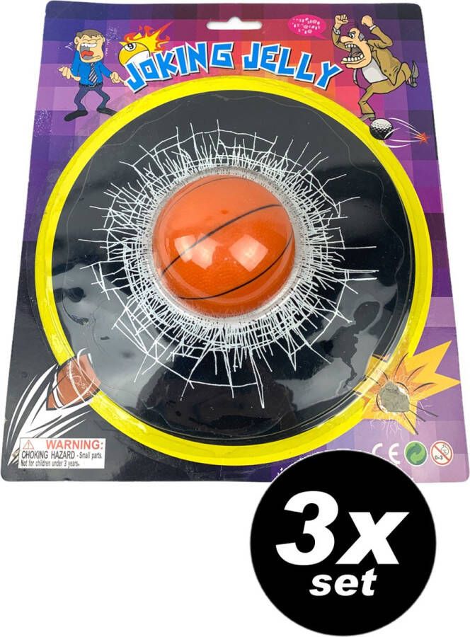 PartyFX 3x Prank sticker gebroken ruit basketbal door ruit – realistische 3D sticker – VOORDEELSET 3 STUKS