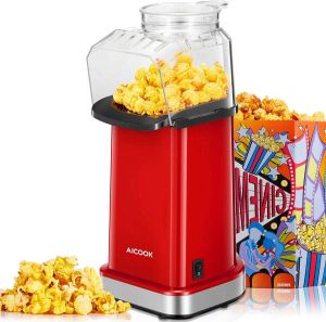 Partygoodz Hete lucht popcorn machine Popcorn makers 1400 watt Antikleeflaag Vet vrij Afneembare deksel Rood