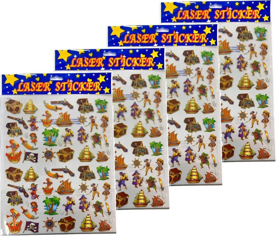 Partyproduct Uitdeelcadeautjes 12 stuks piraat stickervel glimmend