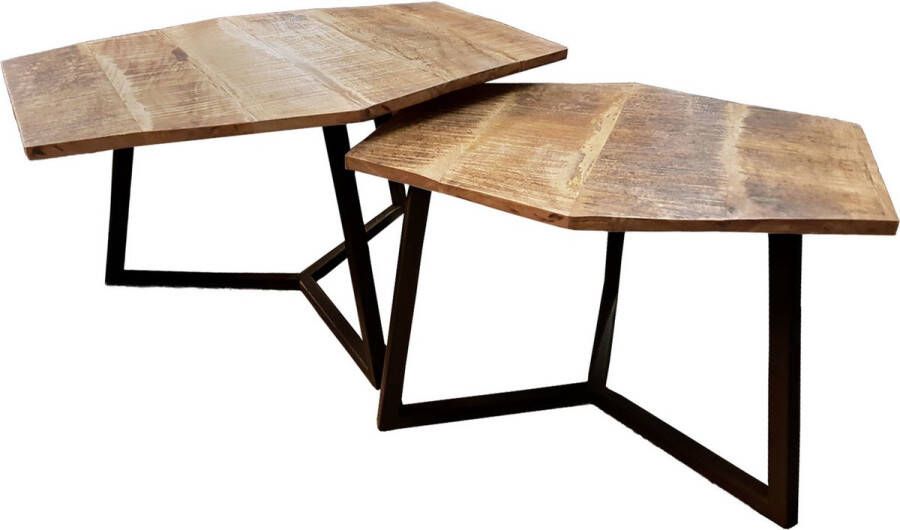 Parya HOME Salontafel Set 2-delig Bijzettafel Zwart met hout Metaal