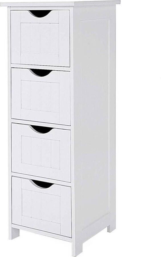 Bobbel Home Smalle Ladekast Badkamer Kast Met 4 Lades Vrijstaand Bad meubel Opbergkast Hout Wit 30 x 82 x 30 cm