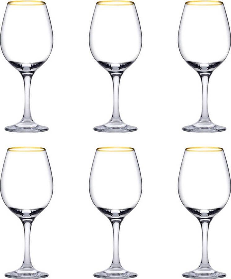Pasabahce Golden touch amber cocktailglazen wijnglazen met gouden rand 365 ml 6 stuks