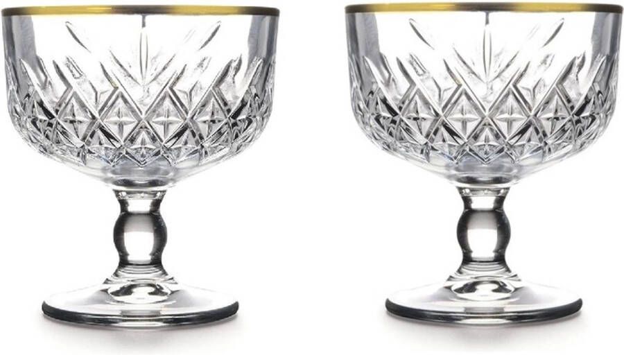 Pasabahce timeless glazen (2 stuks) Golden Touch ijscoupe icecream gouden rand