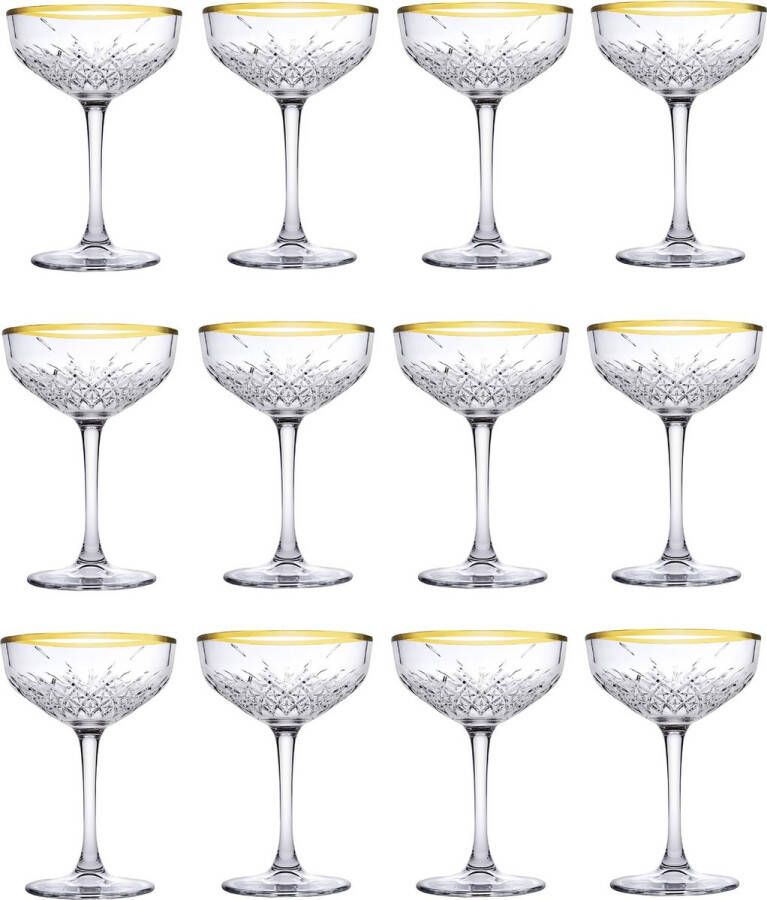 Pasabahce Timeless Golden Touch Cocktailglas 270 ML Set van 12 Champagne Coupeglas Vintage
