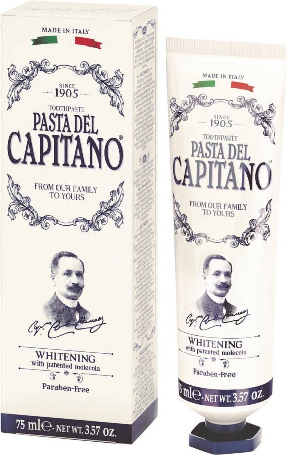 Pasta del Capitano 1905 Whitening Tandpasta Voor echt wittere tanden zonder beschadiging van het glazuur of tandvlees. Heeft een heerlijke smaak