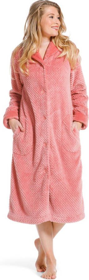 Pastunette Roze badjas met knopen – knoopsluiting badjas voor dames – oudroze – maat M (40 42)
