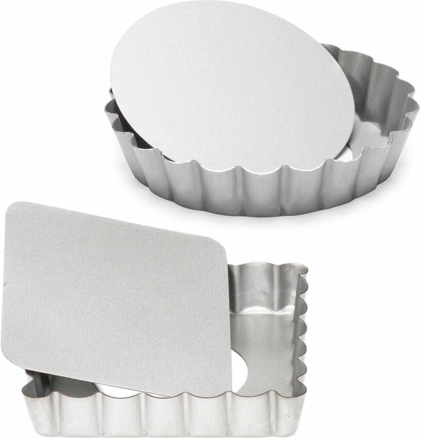 Patisse Set van 2x mini taart quiche bakvormen vierkant en rond zilver 10 cm Bakringen