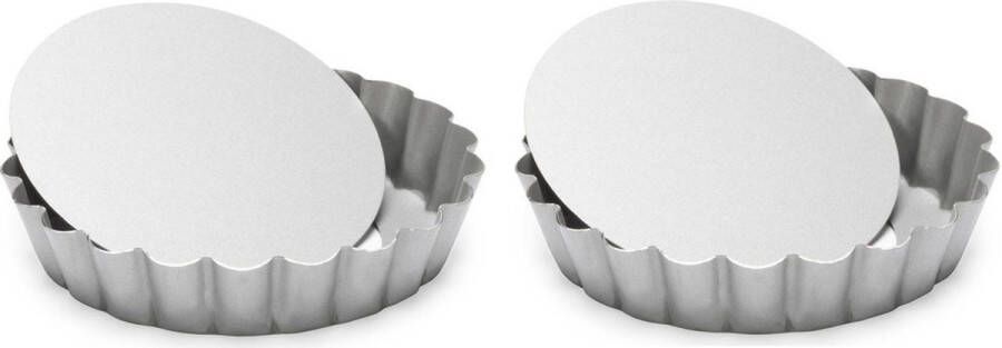 Patisse Set van 2x stuks ronde mini taart quiche bakvormen zilver 10 cm Bakringen