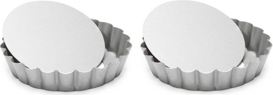 Patisse Set van 4x stuks ronde mini taart quiche bakvormen zilver 10 cm