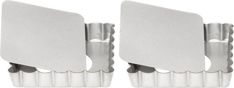 Patisse Set van 4x stuks vierkante mini taart quiche bakvormen zilver 10 cm
