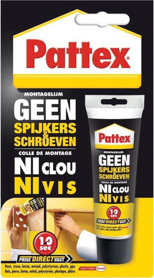 Pattex Geen Spijkers & Schroeven 50g Montagekit Montagelijm Geschikt voor binnen Alle materialen Extreem sterk Montage lijm Montage kit