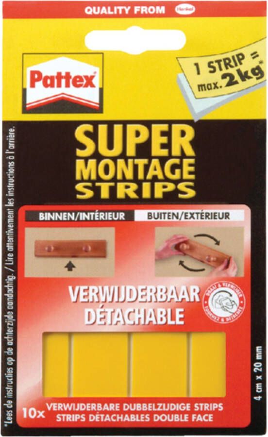 Pattex Montagestrips Verwijderbaar Geen Spijkers & Schroeven 20x40mm 10st