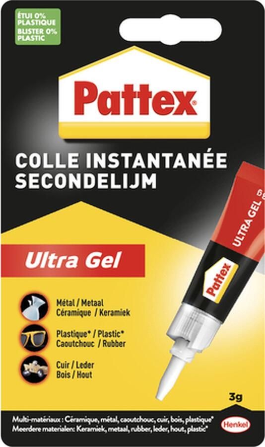 Pattex Secondelijm ultra gel tube 3gram op blister 1 stuk 12 stuks