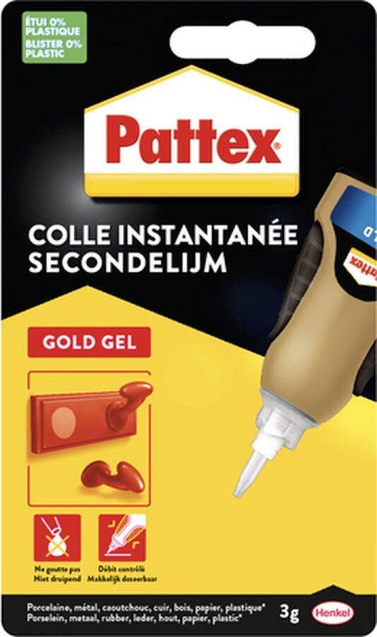 Pattex Secondelijm Gold gel tube 3gram op blister 1 stuk 12 stuks