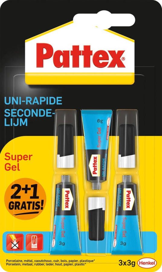 Pattex Secondelijm super gel 3gr 2+1 gratis Blister a 3 stuk 12 stuks