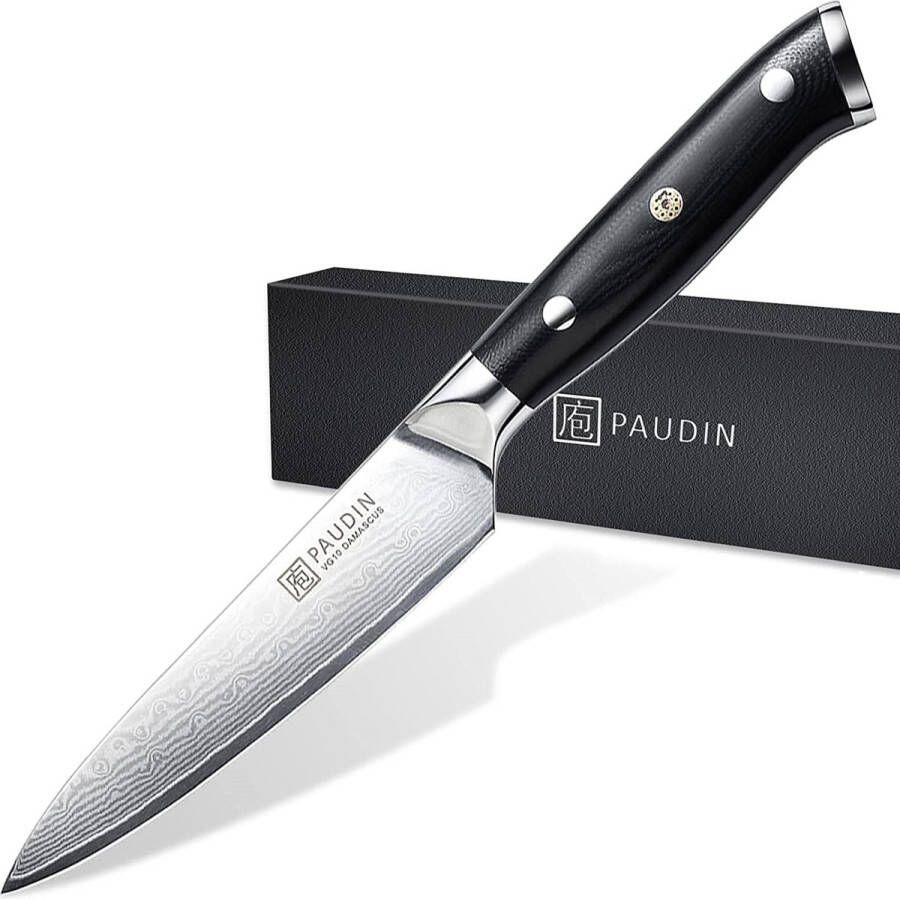 Paudin C6 Professioneel Damascus Officemes 12 5 cm Vlijmscherp Keukenmes Gemaakt van 67 Lagen Japans Damaststaal G10 Ergonomisch Handvat