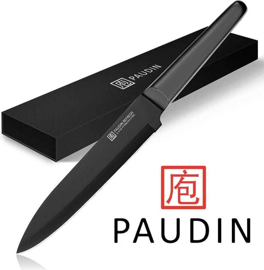 Paudin RC3 Professioneel RVS Keramisch Gecoat Vleesmes 20 cm Vlijmscherp Keukenmes Gemaakt van Hoogwaardig Roestvast Duits Carbonstaal Zwarte Non-Stick Keramische Coating Extra Hygiënisch Kerst Cadeau Tip