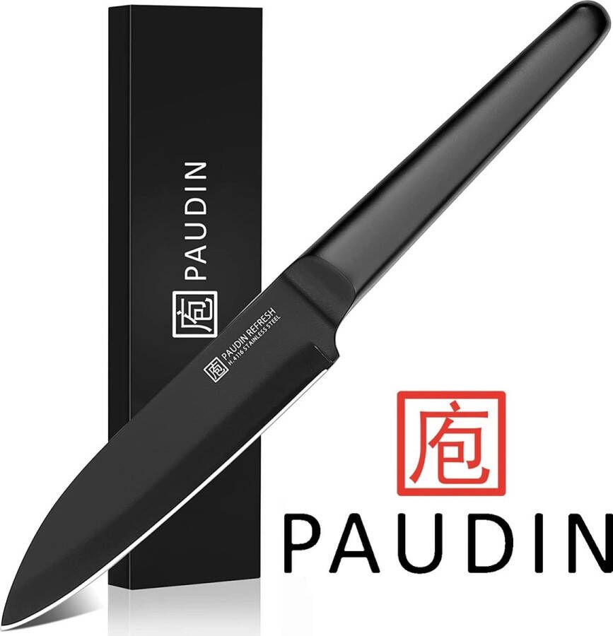 Paudin RC4 Professioneel RVS Keramisch Gecoat Officemes 12 5 cm Vlijmscherp Keukenmes Gemaakt van Hoogwaardig Roestvast Duits Carbonstaal Zwarte Non-Stick Keramische Coating Extra Hygiënisch Kerst Cadeau Tip