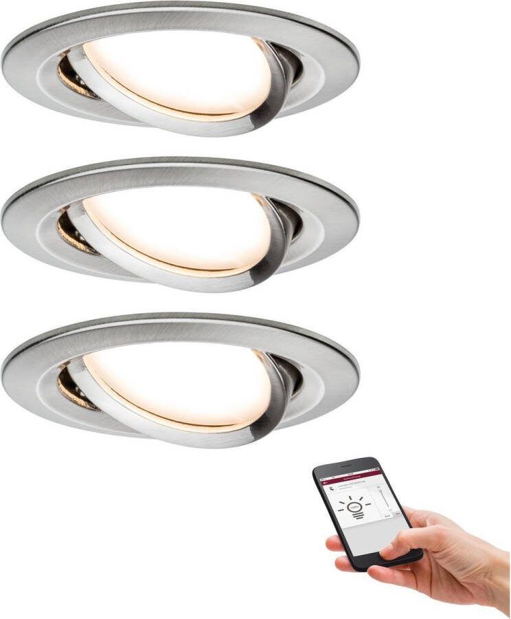 Paulmann Nova Plus Inbouwspot zigbee smart home set van 3 Warmwit dimbaar Staal geborsteld