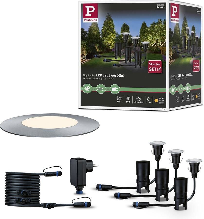 Paulmann Plug & Shine Floor Mini Grondspot Basisset IP67 3000K Zilver