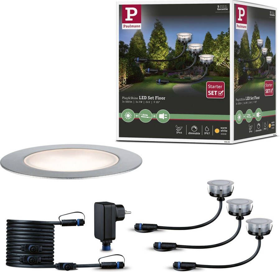 Paulmann Plug & Shine grondinbouwspot Floor Eco IP65 24V zilver (basisset)