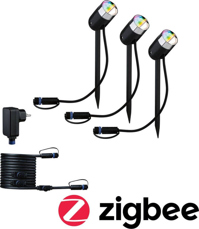 Paulmann Plug & Shine Pike Smart Home Zigbee basisset RGBW spot 3x4W 24V 40° IP44 antraciet