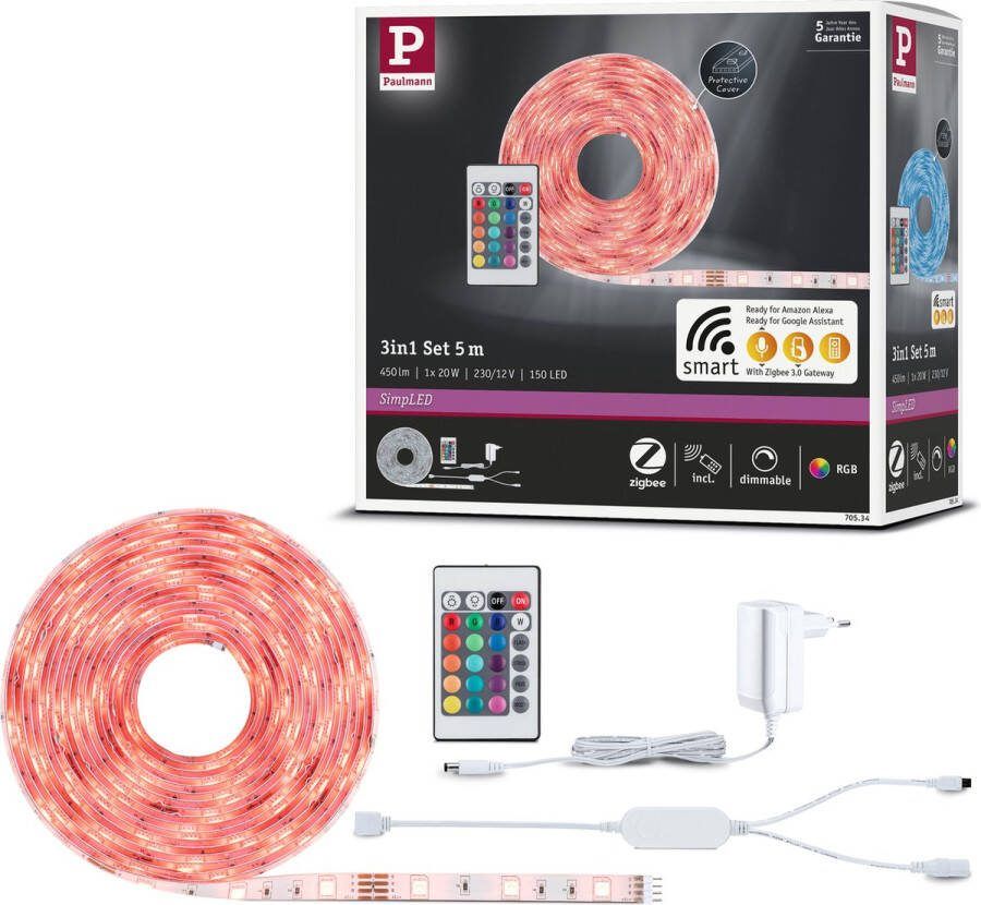 Paulmann Led-strepen SimpLED Stripe Set 5m 230 12V DC Wit Metaal Kunststof