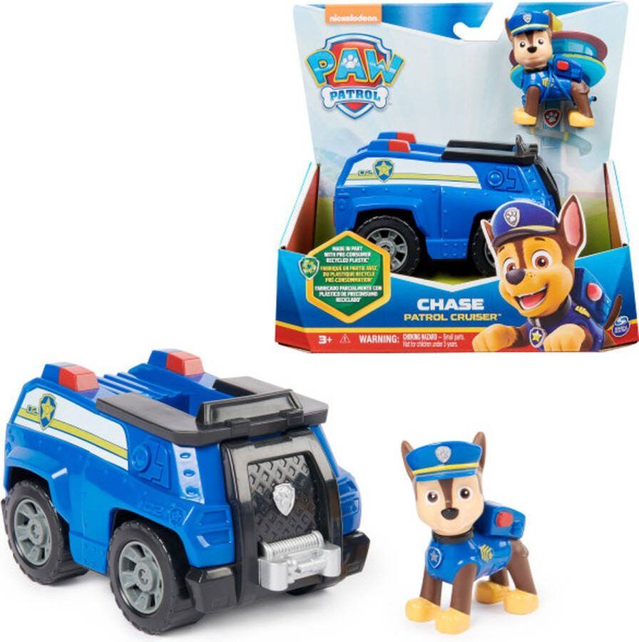 PAW Patrol Chase's Patrol Cruiser speelgoedauto met speelfiguur 80% gerecycled plastic duurzaam speelgoed
