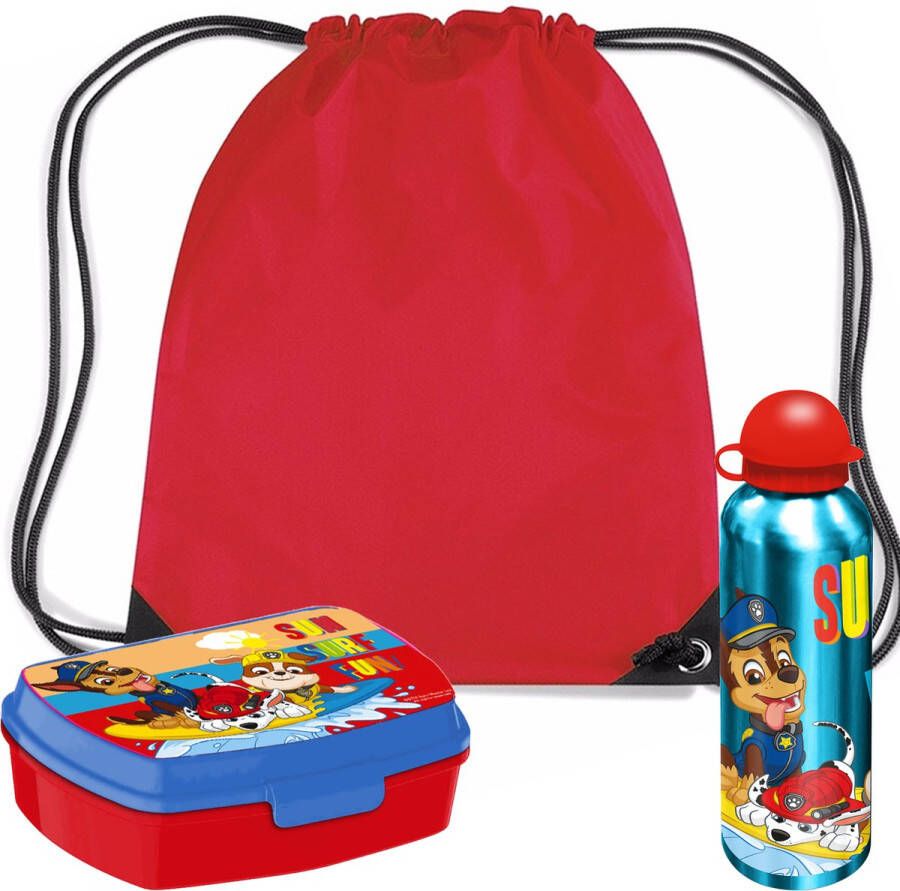 Merkloos Paw Patrol lunchbox set voor kinderen 3-delig rood kunststof incl. gymtas schooltas Lunchboxen