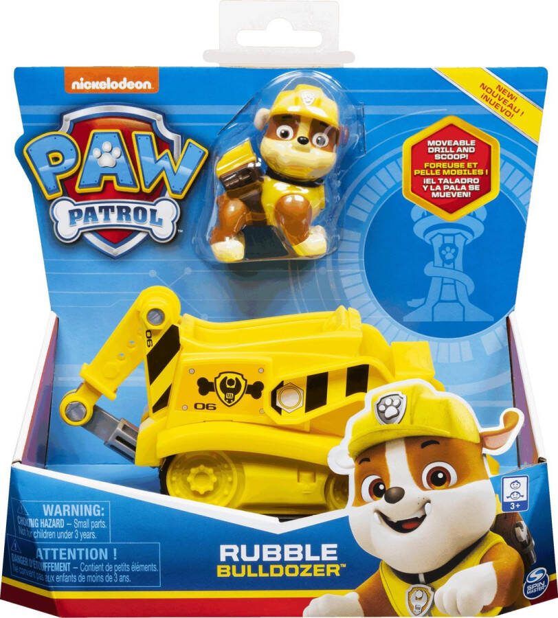 PAW Patrol Rubble s Bulldozer speelgoedauto met speelfiguur 68% gerecycled plastic duurzaam speelgoed