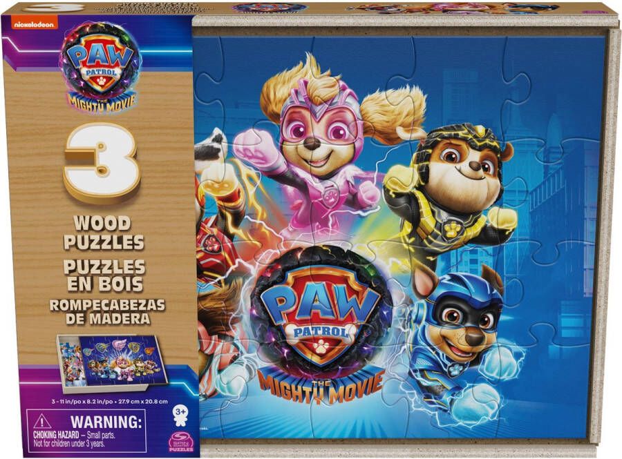 PAW Patrol The Mighty Movie 3 houten puzzels 24-delig in opbergdoos