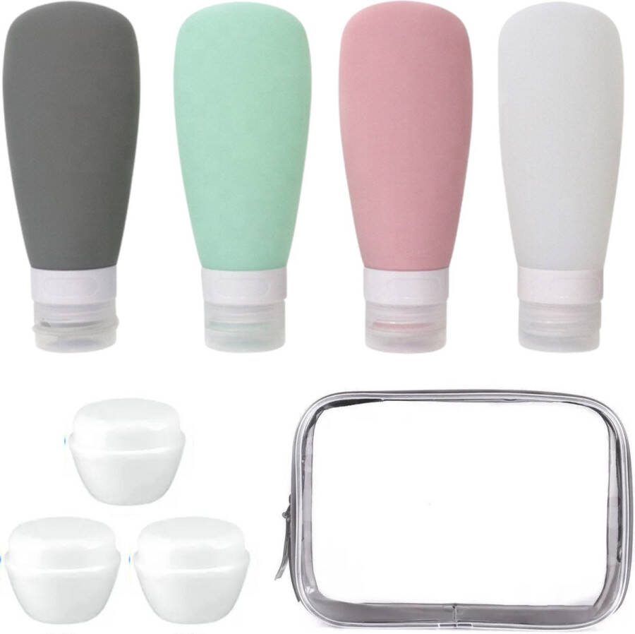 Pazzo Goods Reisflesjes Gratis toilettasje Reisflesjes handbagage Reisflacons Reisflesjes 100 ml Reispotjes 20 ml Siliconen 7 stuks Duurzaam Navulbaar