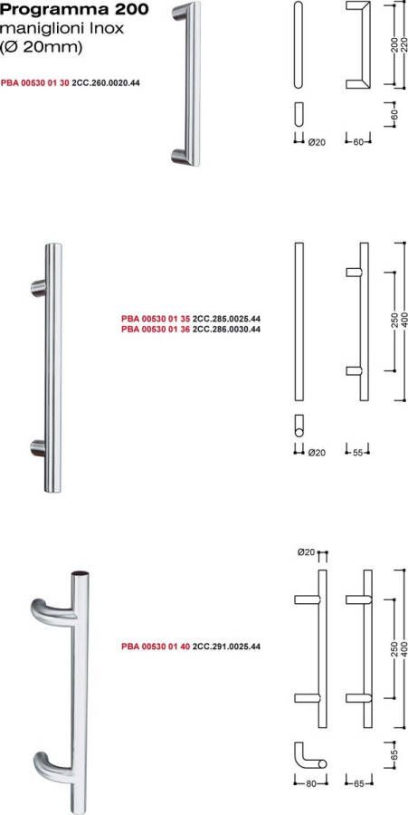 PBA deurgreep inox gelast Ø20mm as=200mm