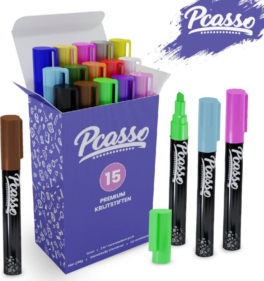 Pcasso Premium Krijtstiften 15 Kleuren Raamstiften Krijtstiften Window Marker Krijtmarker Whiteboard Stiften